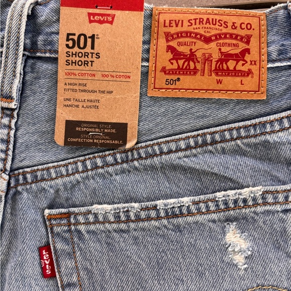 Levi's Light Blue Ripped Jean Shorts - Picture 3 of 7